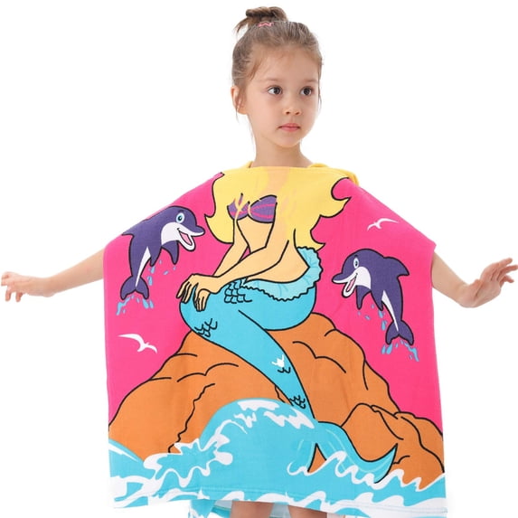 Kids Beach Towel for Boys Girls, Mermaid Hooded Bath Towel Wrap, Toddler Pool Towel with Hood