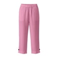 thumbnail image 5 of Pretxorve Kids Girls Casual Pants Solid Linen Mix Fabric Split Button Side Pockets 7 Length Bottoms, 5 of 5