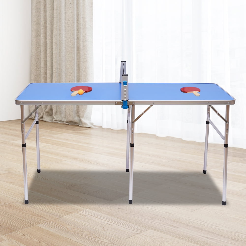 Oukaning Midsize Table Tennis Table,Folding Indoor/ Outdoor Ping Pong Table  with Net 2 Rackets 3 Balls 