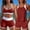 Wine, variant on 3 Piece Tankini Swimsuit Set for Women Conservative Padded Beach Swimwear with Pocket Swim Trunks Navy S