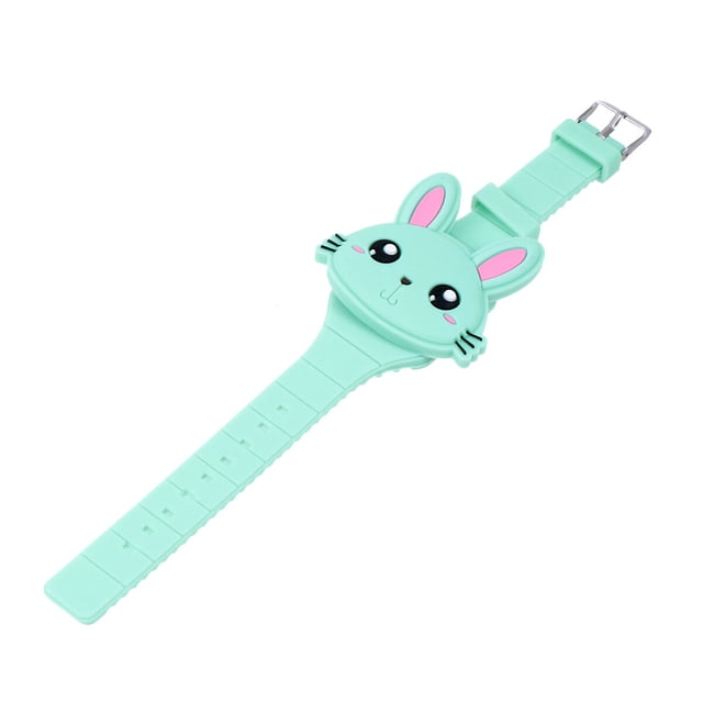 Silicone LED Cartoon Watch Rabbit Shape Wristwatch Clamshell Electronic Watch Birthday Gift Party Favor for Kid Child Children Toddlers Green