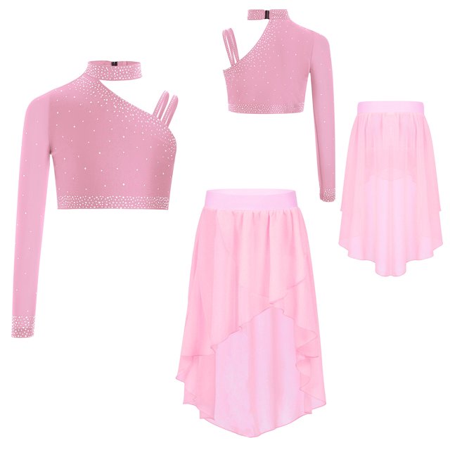 Yhong Robe de Danse Lyrique pour Filles Costume de Performance Jazz Latin 2 Pcs Justaucorps de Ballet Gymnastique Rose 6