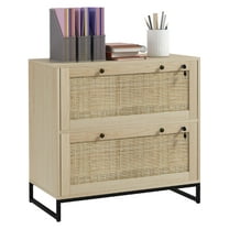 Vinsetto 2 Drawer File Cabinet with Lock, Vertical Filing Cabinet with Keys, Rattan Drawers and Adjustable Hanging Bar for Letter, A4 and Legal Size Paper, Natural