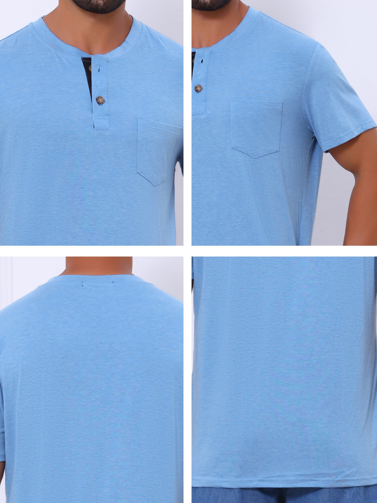 DARING DIVA Men's Casual Summer Short Sleeves Button Henley Basic Tee 2XL Light Blue