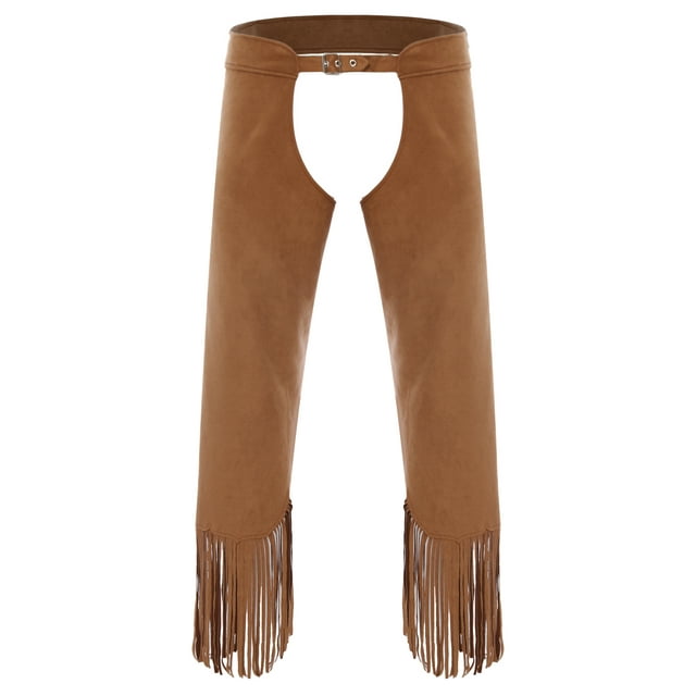 CHICTRY Pantalon Chaps de Moto Cowboy pour Hommes à Franges avec Boucles Ajustables Pantalon Chaps Costume Hippie Brun TTG