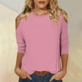 thumbnail image 2 of CFLVAEK Cold Shoulder Tops for Women Loose Fit 3/4 Sleeve Shirts Basic Solid Color Crewneck Beach Resort Blouses, 2 of 6