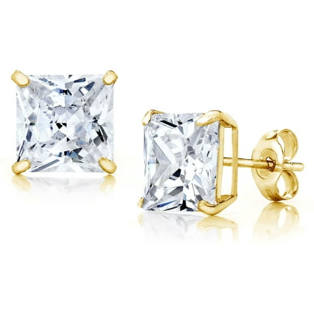 Pori Jewelers 14K Solid Gold 6Mm Princess-Cut Stud Earrings