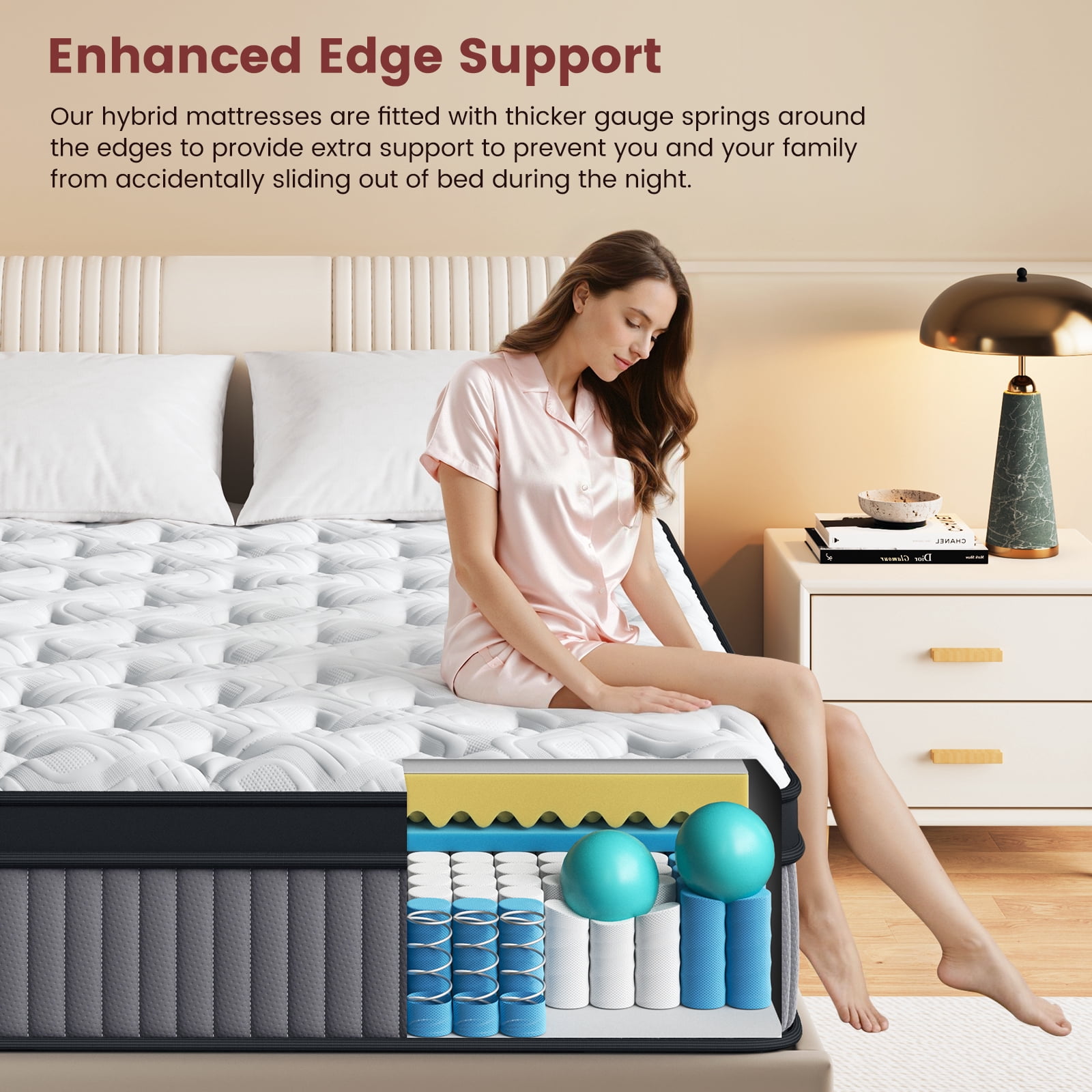 Sleepmax Veluna 14" Firm Queen Hybrid Mattress, 365-Night Trial, Euro Top, Adult, Pain Relief