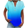 thumbnail image 6 of YUGYXL Casual Henley Tops for Women Dressy Short Sleeve Loose Shirts Plus Size Tshirts Gradient Color Blouses Blue S, 6 of 6