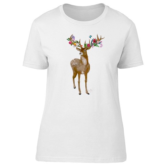 Beautiful Deer & Floral Wreath Tee Women's -Image by Shutterstock