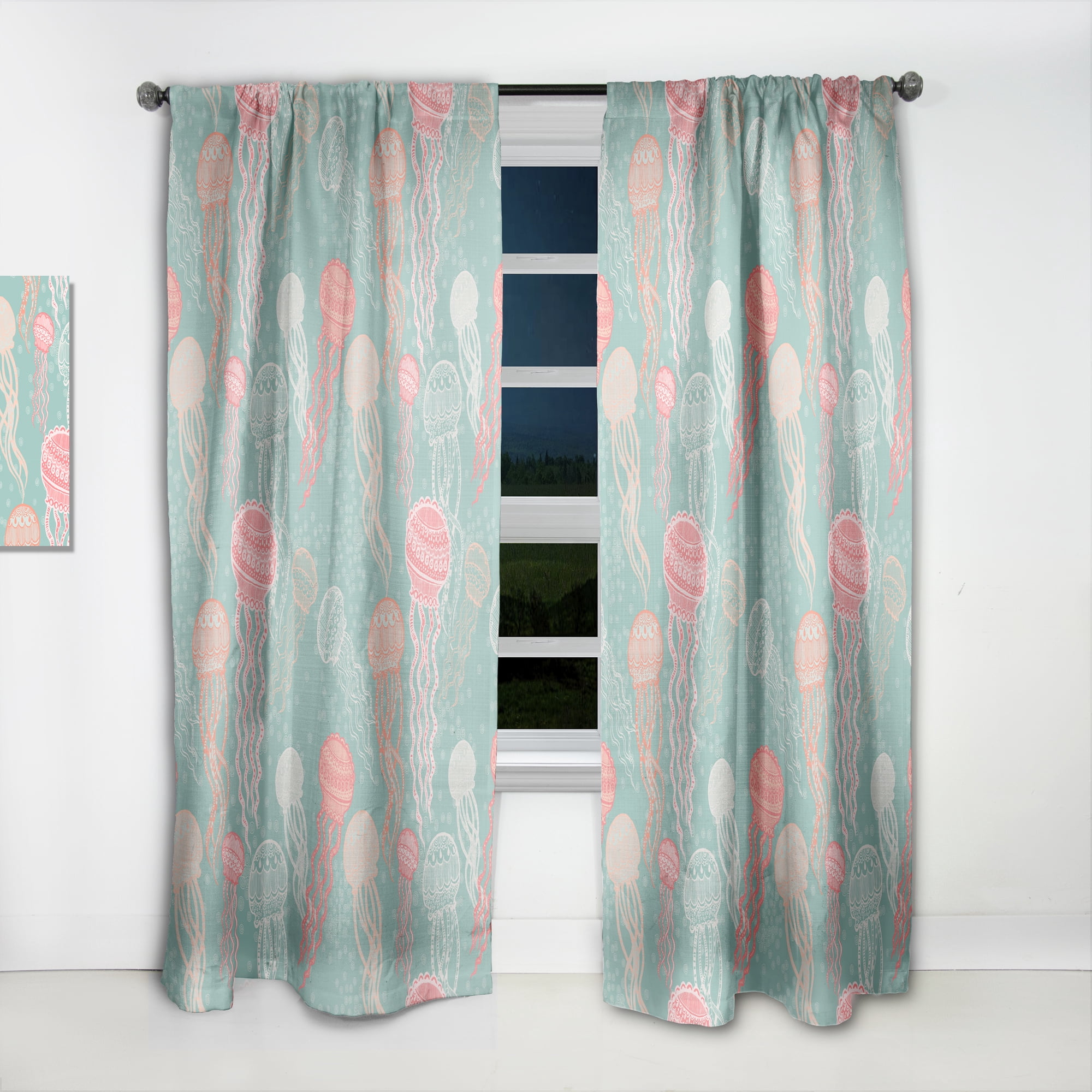 Designart 'Jellyfish Undersea Pattern' Nautical & Coastal Curtain Panel