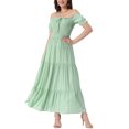 thumbnail image 2 of INSPIRE CHIC Women's Off Shoulder Puff Sleeves Ruffle Midi Smocked Tie Dresses XL Light Green, 2 of 6