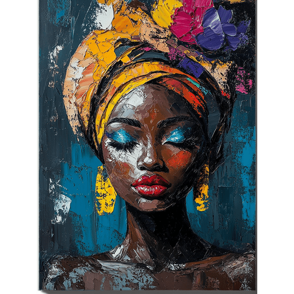 African Woman Headwrap Canvas Wall Art，Suitable for Living Room，Bedroom，Bathroom，Office，Dining Room Decoration.