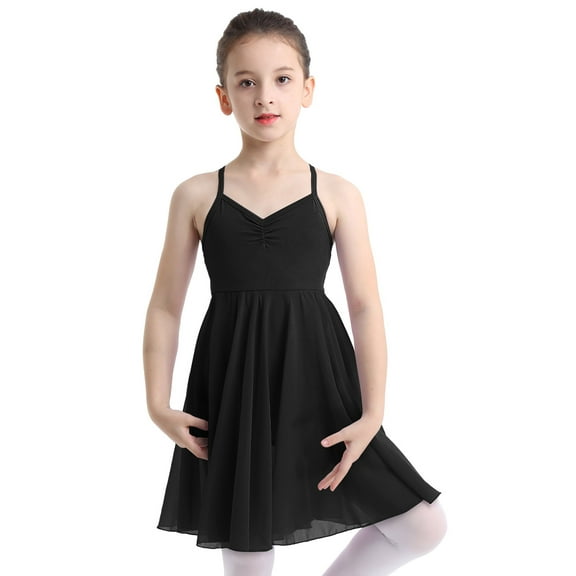 Miutii Girl's Criss Cross Back Empire Waist Cami Ballet Dance Dress Gymnastics Leotard Ballerina Performing Set Black 2-3