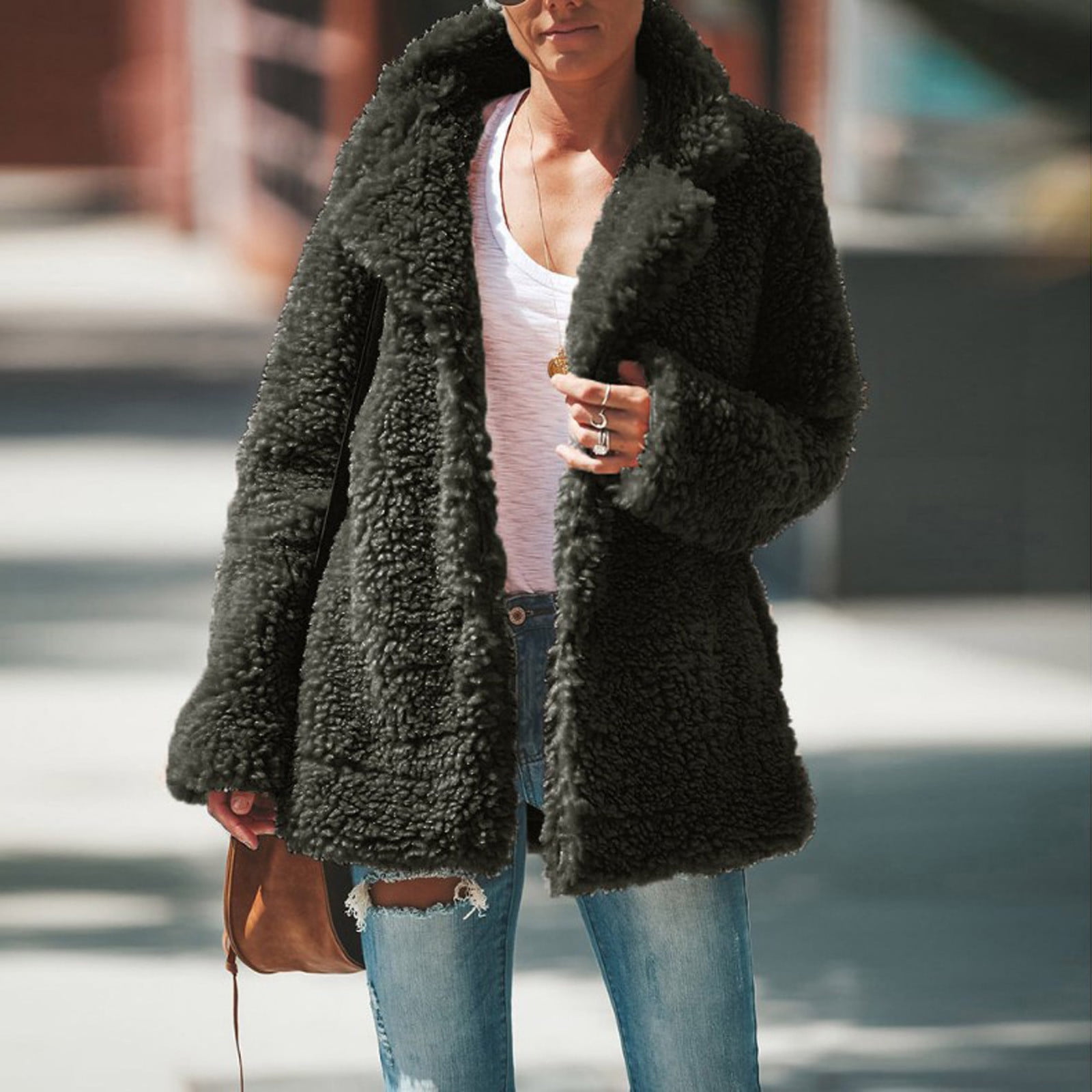 faux fur logo big cardigan グレー｜トップス