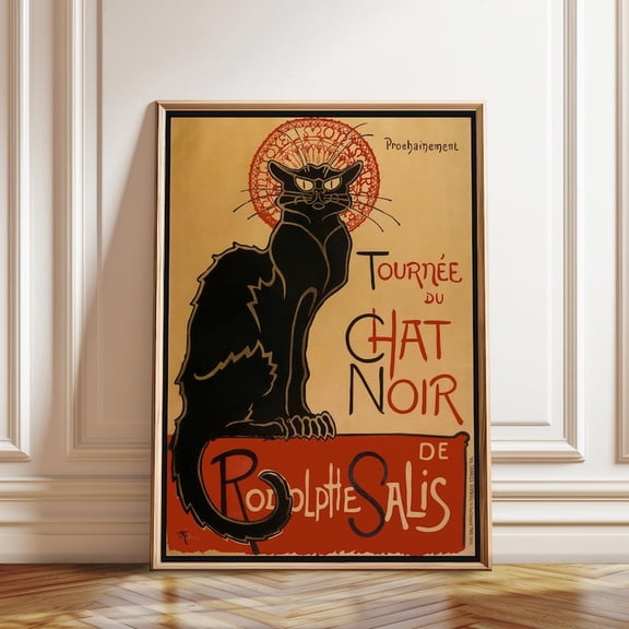 Art Nouveau Black Cat Vintage French Wall Art Print, Unframed Paper Poster 8x10in