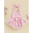 thumbnail image 4 of Bagilaanoe Newborn Baby Girl Easter Rompers Dress Cartoon Print Sleeveless Bodysuit 6M 12M 18M 24M Infant Backless Lace Trim Ruffles One Piece Jumpsuit, 4 of 8