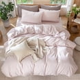 thumbnail image 4 of MooMee 100% Washed Cotton Duvet Cover Set Oversized King Linen Like Textured Breathable Lightweight 3-Piece (Greyish Pink, 120"x98"), 4 of 7