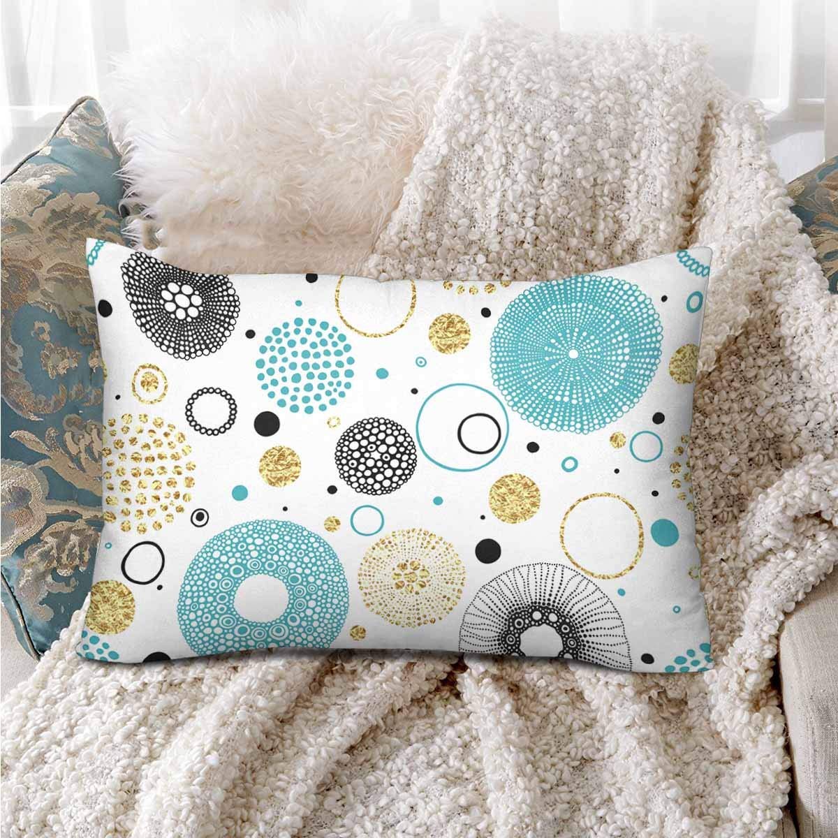 GCKG Circle Print Abstract Turquoise Black And Golden Design Pillow