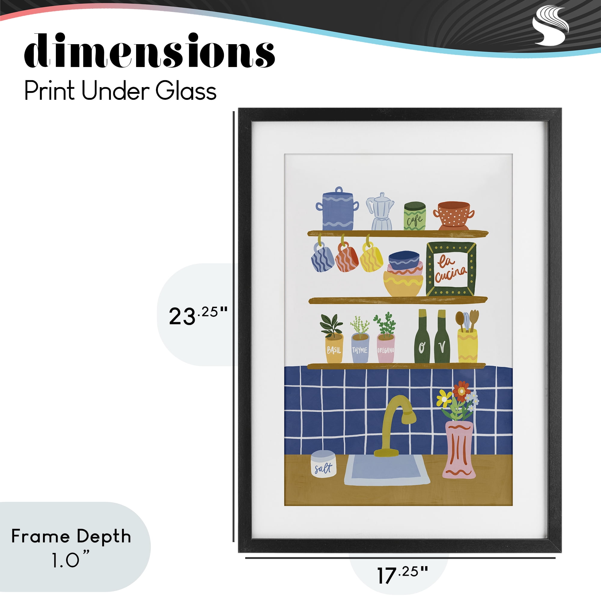 Stupell Industries Italian Kitchen Spice Rack Black Framed Print Under Glass, design by Amanda Houston