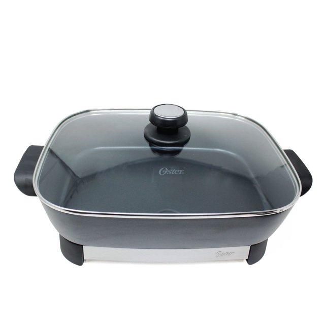 Sartén Eléctrico Con Antiadherente y Tapa de Vidrio Negro Oster Ckstskfm05 OSTER Sartén Tipo Buffetera CKSTSKFM05