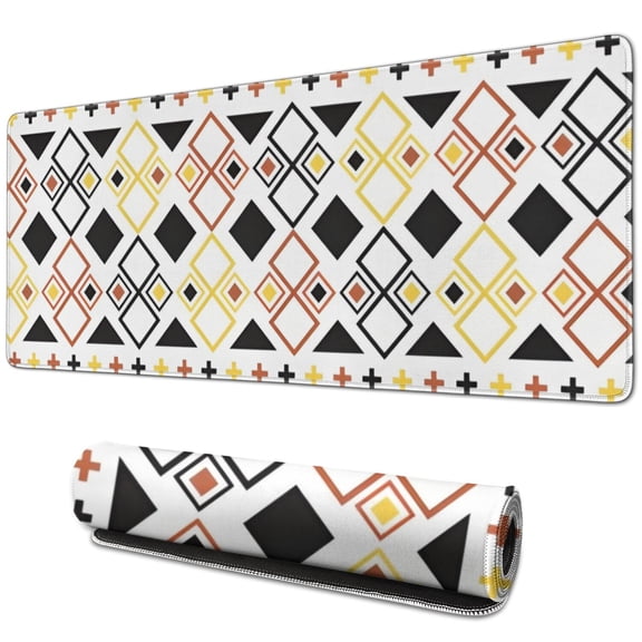 Long Mouse Pads for Desk,Yellow Ethnic Geometric Pattern Desk Mats on Top Of Desks, Desk Mouse Pad Extra Large with 3mm Non-Slip Base and Stitched Edge for Gaming,Office,Work,Home 31.5"x11.8"
