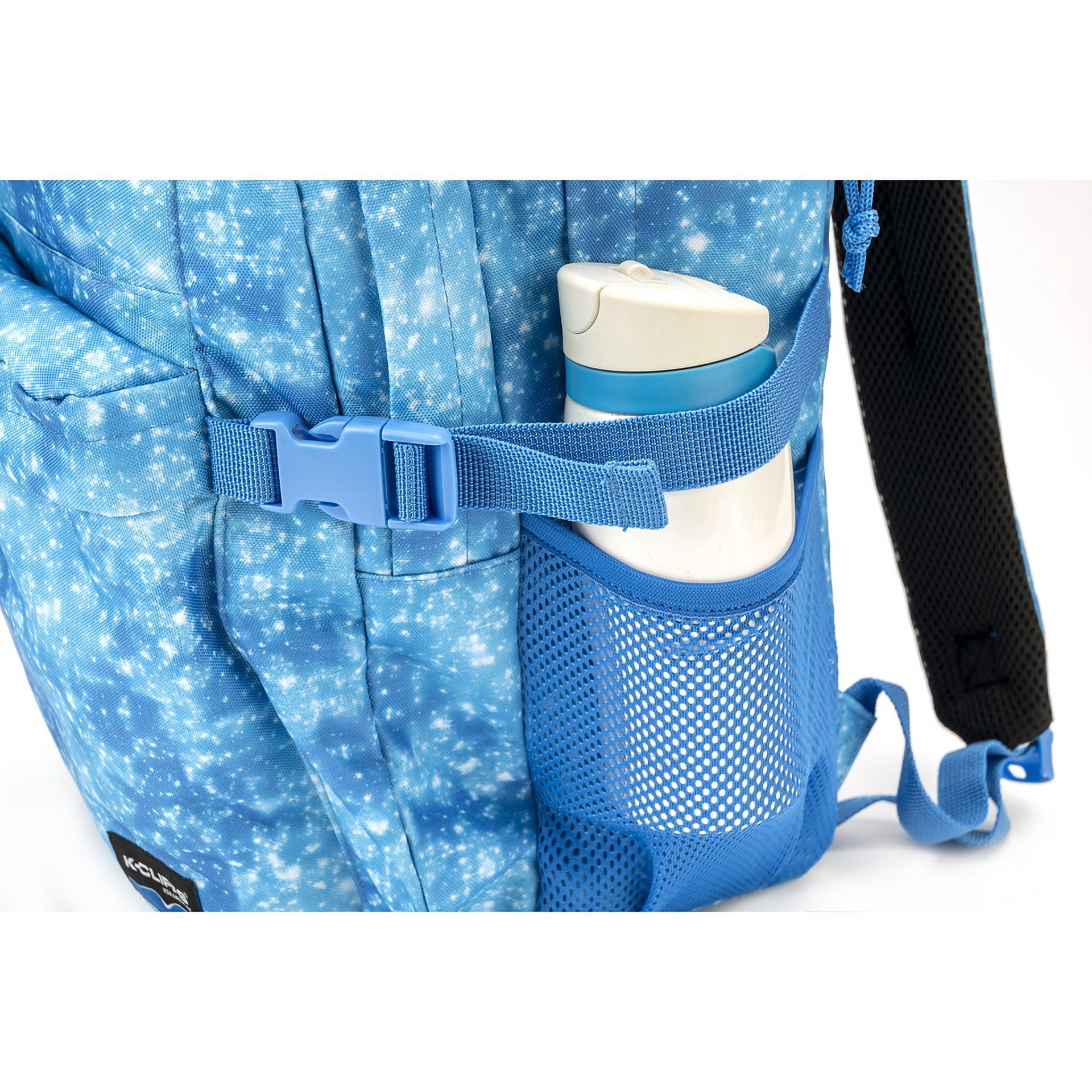 K-Cliffs Case 20pc Multi-Compartment School Backpack w/Laptop Sleeve, Bottle Holder, and Padded Shoulder Straps, Unisex, Ages; 8-Adult,  Royal Sparkle Dust