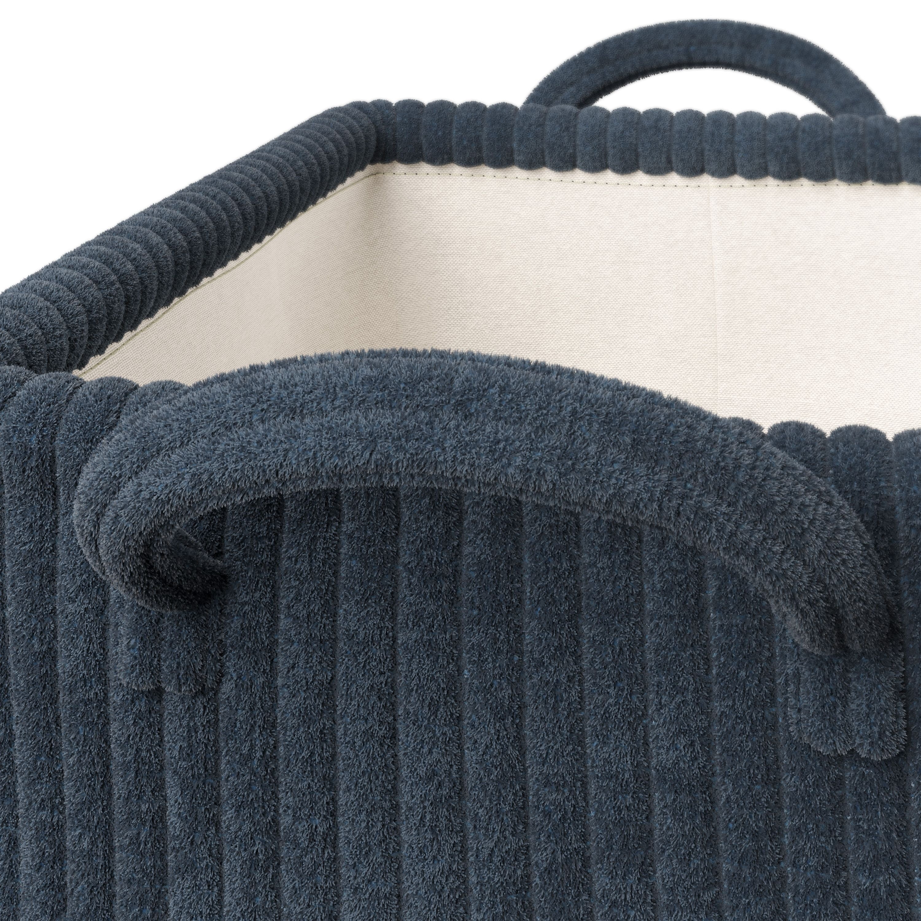 Mainstays Kids Medium Dark Blue Ribbed Corduroy Fabric Storage Basket with Handles