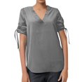 thumbnail image 2 of Tittly T Shirts for Women Spring Tops for Women New Chiffon Long Sleeved Shirt Solid Color V Neck Pullover Casual Loose T Shirt Top Tshirts Shirts Basic Tees Grey XXL, 2 of 4