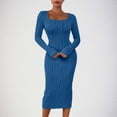thumbnail image 2 of SMihono Fashion Women's Long Sleeve Sweater Dress Slim Fit Solid Dresses Square Neck Bodycon Ribbed Knit 2025 Spring Casual Dresses for Women Blue 10, 2 of 9