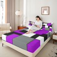 thumbnail image 3 of Castle Fairy Minimalism Color Block Queen Sheets 4 Pieces,Mid Century Square Layout Queen Sheet Sets,Purple Gray Black,1 Flat Sheet, 1 Fitted Sheet and 2 Pillowcases, 3 of 7