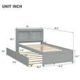 thumbnail image 3 of Twin Size Platform Bed with Trundle, Twin Platform Bed with Bookcase Headboard and Twin Pull Out Trundle Bed, Wooden Bed Frame with Storage Shelves, No Box Spring Needed, Grey, 3 of 6