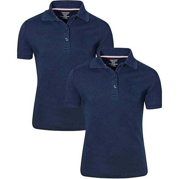 French Toast Youth Girl's 2 Pack Short Sleeve Interlock Polo Shirts (Navy, L-10/12)