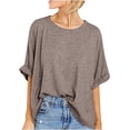 thumbnail image 4 of Camisetas de gran tamaño para las mujeres Casual verano Tops 2023 sólido cuello redondo caída hombro media manga blusas sueltas lindas camisetas, 4 of 4