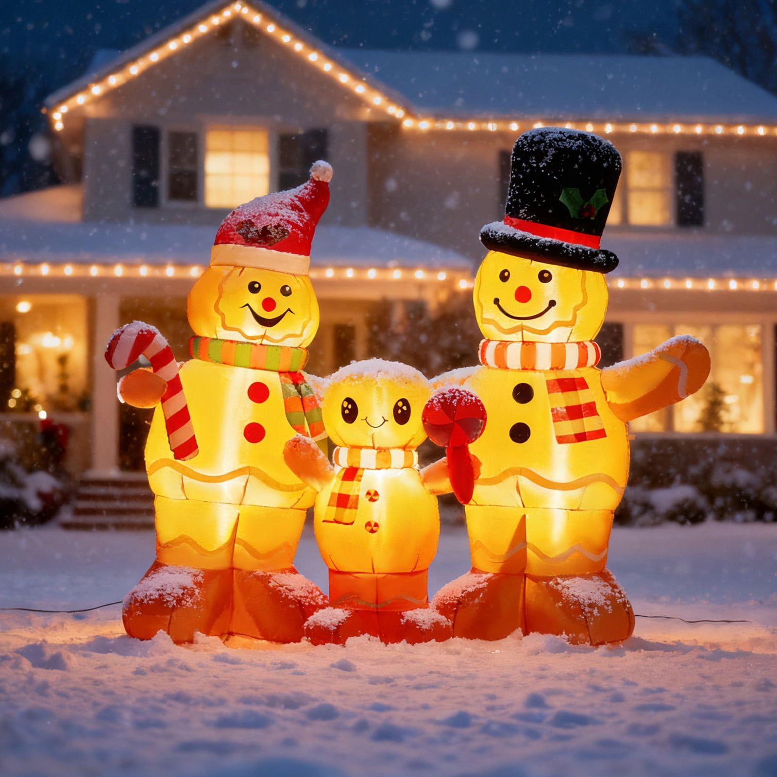 Astoutdoor 6.3 ft Lighted Christmas Inflatable Gingerbread Man Family Decoration with Built-in LED Lights