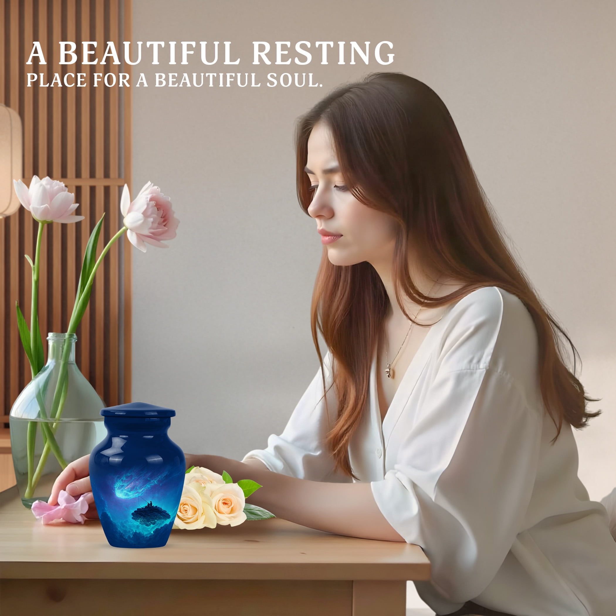 JAGSHASHI Fishing Mini Keepsake Urn For Ashes For Women – Fisherman Small Cremation Urn For Ashes Adult Male or Pets – Funeral Token Urns with Velvet Box – Memorial Tribute for Families (Blue 3 Inch)