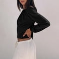 thumbnail image 4 of BXSRUTA Women's Off-Shoulder Pleated Long Sleeve Top, Cropped Slim Fit for Casual Daily Wear, 4 of 8