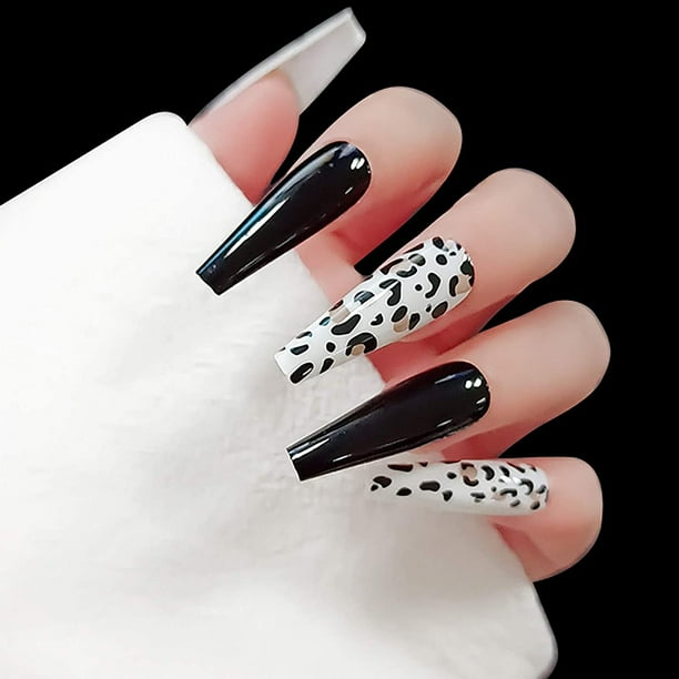 Apuakthei 24 piezas de uñas postizas a presión para mujer, uñas postizas extra largas, uñas postizas adhesivas