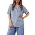thumbnail image 2 of T Shirts For Women Blue Womens Tops Fashion Loose Stand Color Striped Collar Casual Shir Summer Tops, 2 of 7