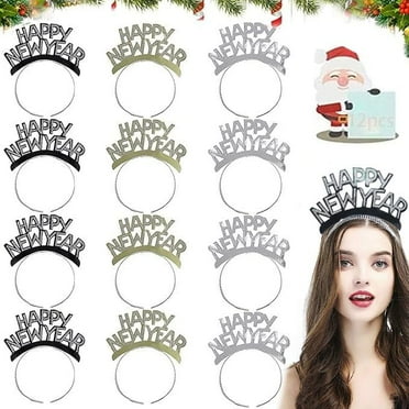 12 Pieces New Years Eve Party Supplies 2025,Happy New Year Headband Tiara,Metallic Fringed Noise Makers Gold Sliver for Kids and Adults
