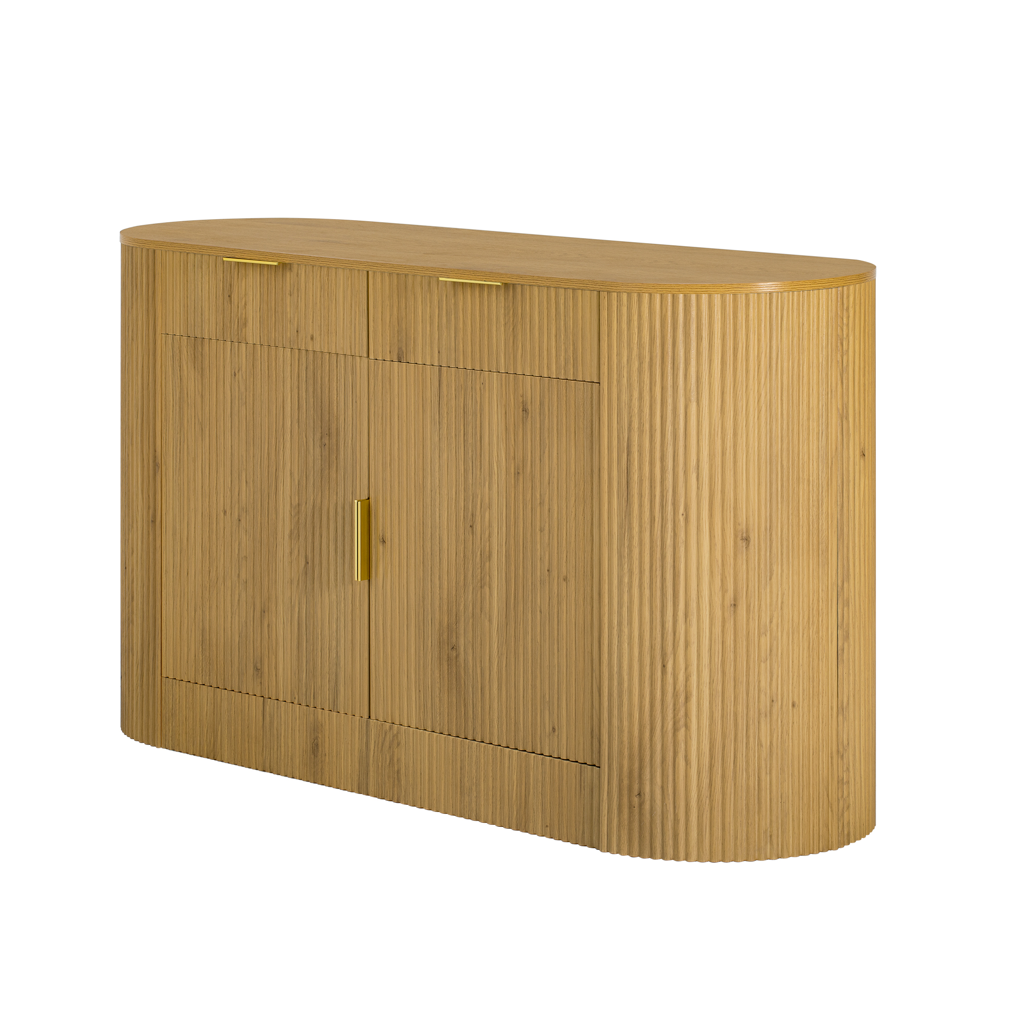 Aukfa 55" Modern Accent Storage Cabinet, Sideboard Buffet Console with Stripe Doors & 3 Side Shelves for Living Room/Dining Room/ Bedroom,Natural
