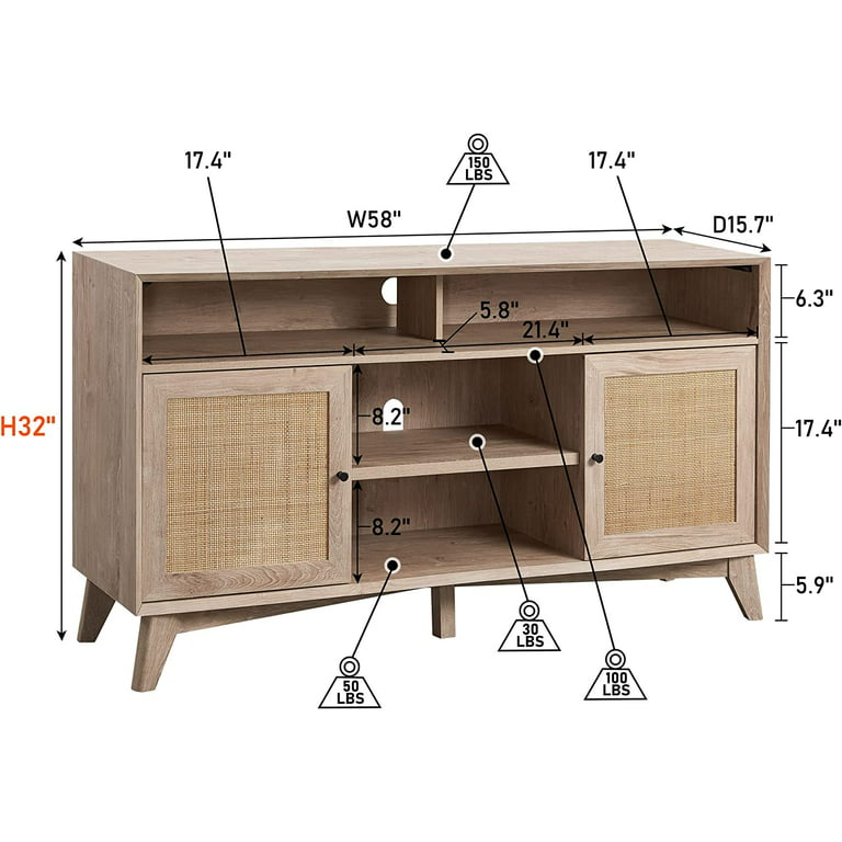 Oak Rattan Net TV Stand with 2 Single Door Storage Cabinets and 2 Open Storage  Racks for Family Entertainment Room - Bed Bath & Beyond - 38924788