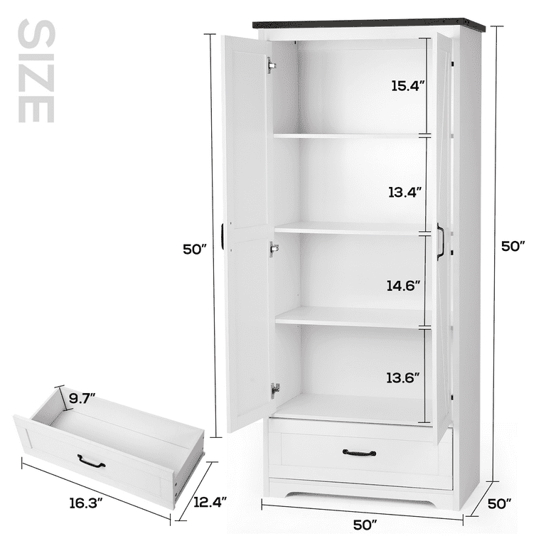 Walmokid 71" Tall Kitchen Pantry Cabinet,Farmhouse Storage Cabinet With Barn Doors And Adjustable Shelves, Heavy Duty White Microwave
