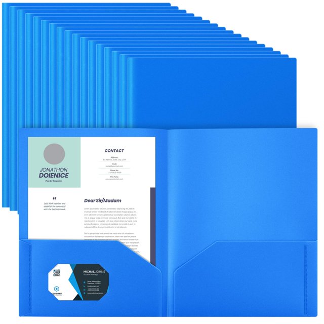 50 carpetas de plástico Gueevin con bolsillos para tamaño carta, color azul