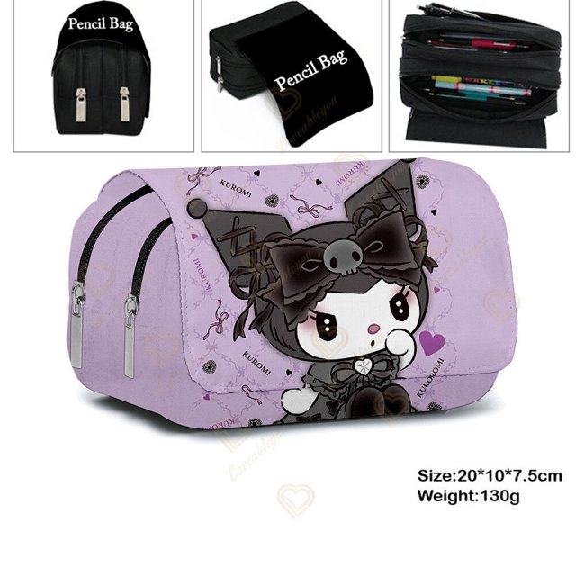 Bolsa de lápices Sanrio Kuromi, estuche de lápices de gran capacidad, dibujos animados, Anime, Kuromi, papelería, chica, encantador