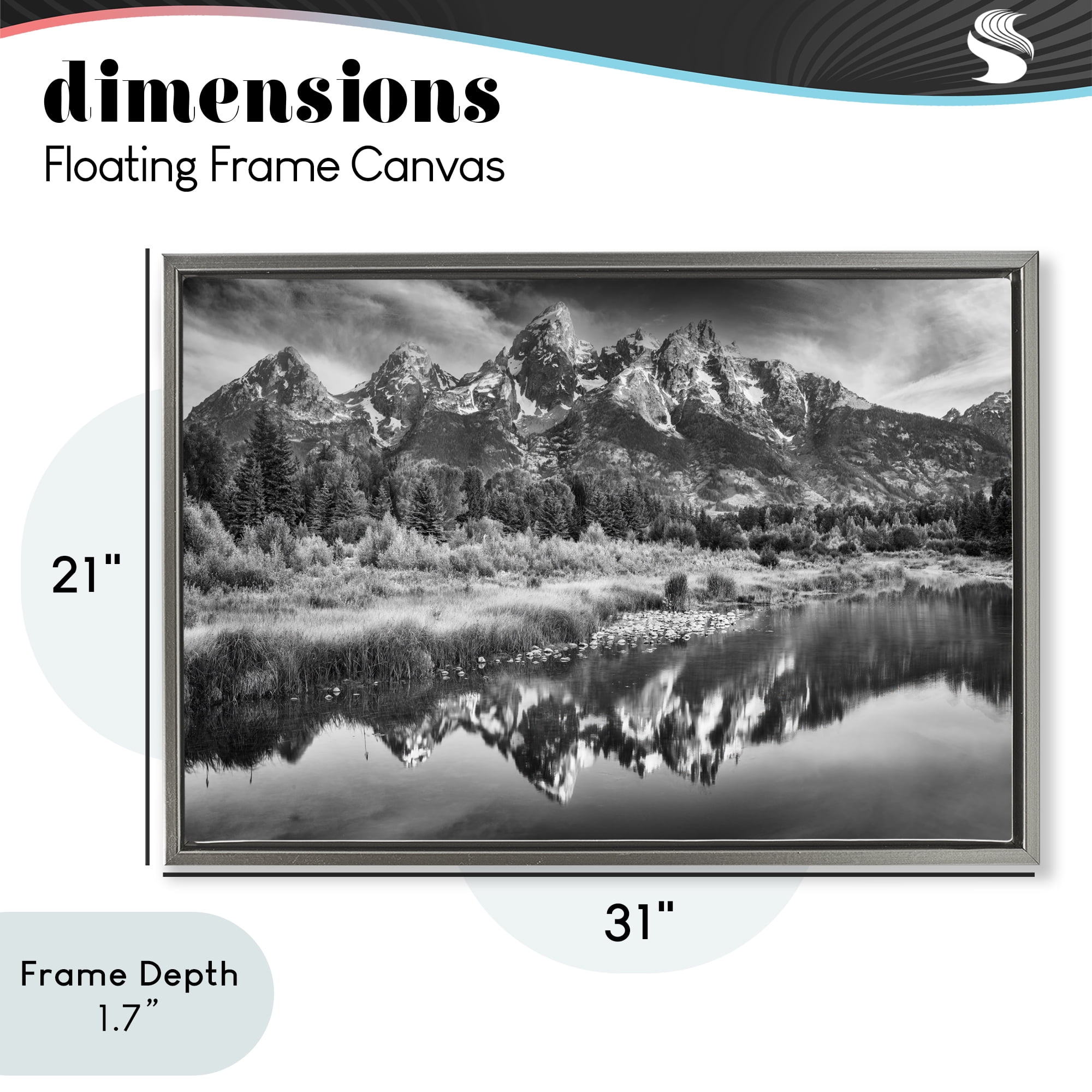 Stupell Industries Teton Mountain Reflections Gray Framed Floater Canvas Wall Art, design by Rick Berk