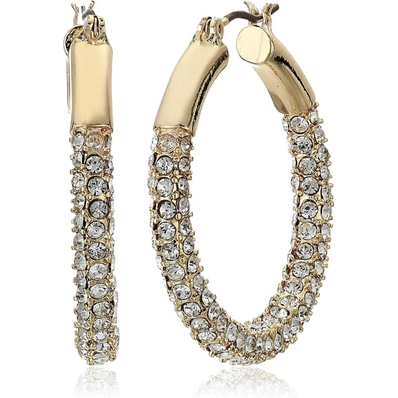 Leander Women's Pierced Earrings Pave Tubular Hoop, Gold