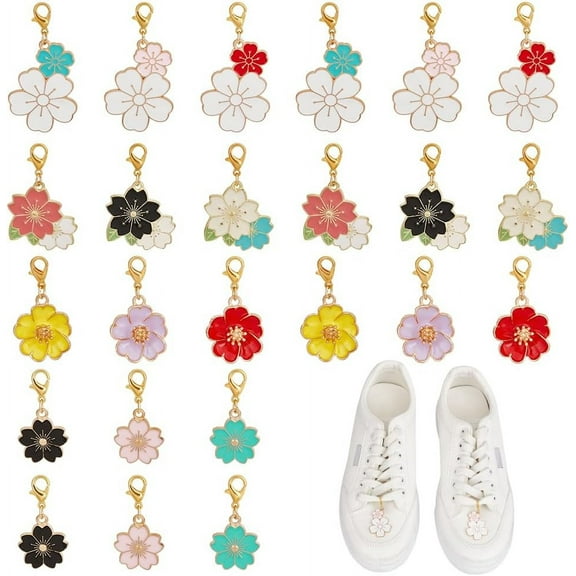 24Pcs Flower Shoelace Charms 12Styles Shoes Decoration Charms Shoe Clips with Alloy Clasp Small Beaded Pendant DIY Craft