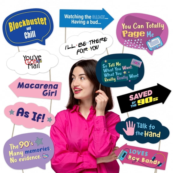 90s Party Photo Booth Props Set – Retro Throwback Decorations for Decade-Themed Parties and Celebrations (12 pcs)