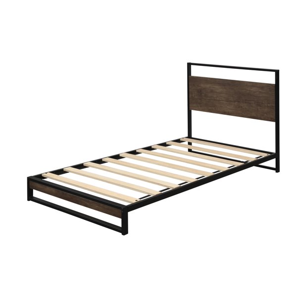 Twin metal bed frame,with wood slats